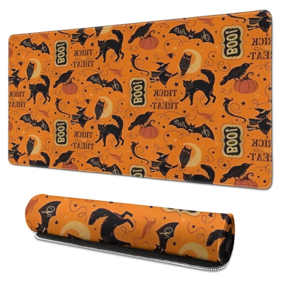 Long Mouse Pads for Desk,Vintage Halloween Elements Pattern Desk Mats on Top Of Desks, Desk Mouse Pad Extra Large with 3mm Non-Slip Base and Stitched Edge for Gaming,Office,Work,Home 31.5x15.7in