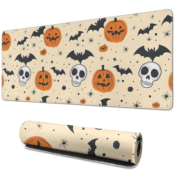 Long Mouse Pads for Desk,Vintage Halloween Icons Pattern Desk Mats on Top Of Desks, Desk Mouse Pad Extra Large with 3mm Non-Slip Base and Stitched Edge for Gaming,Office,Work,Home 31.5x11.8in