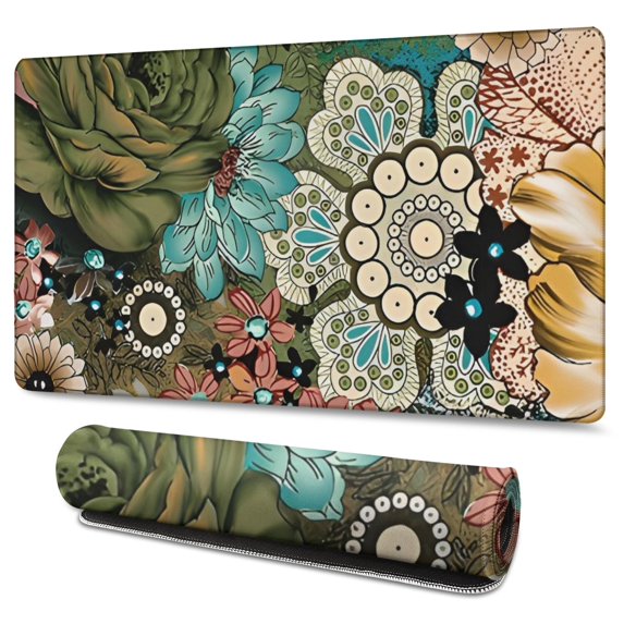 Long Mouse Pads for Desk,Vintage Pioneer Flower Collage Desk Mats on Top Of Desks, Desk Mouse Pad Extra Large with 3mm Non-Slip Base and Stitched Edge for Gaming,Office,Work,Home 47.3"x23.6"
