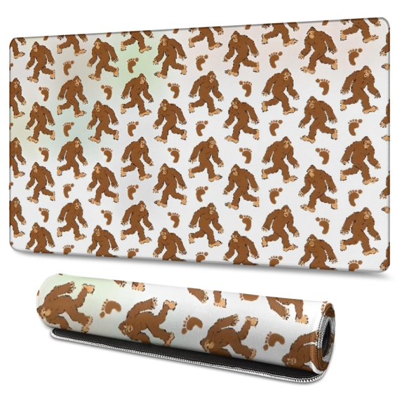 Long Mouse Pads for Desk,White Bigfoot and Footprint Pattern Desk Mats on Top Of Desks, Desk Mouse Pad Extra Large with 3mm Non-Slip Base and Stitched Edge for Gaming,Office,Work,Home 47.3"x23.6"