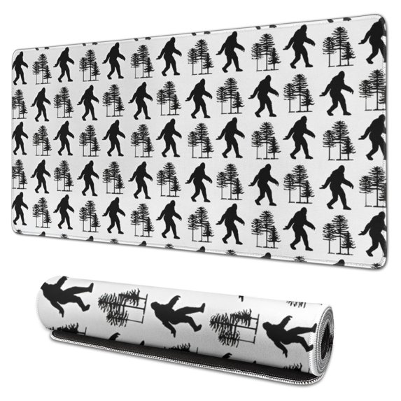 Long Mouse Pads for Desk,White Bigfoot and Tree Pattern Desk Mats on Top Of Desks, Desk Mouse Pad Extra Large with 3mm Non-Slip Base and Stitched Edge for Gaming,Office,Work,Home 31.5"x15.7"