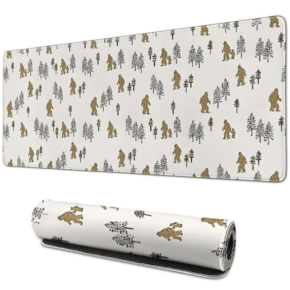 Long Mouse Pads for Desk,White Bigfoot and Tree Pattern Desk Mats on Top Of Desks, Desk Mouse Pad Extra Large with 3mm Non-Slip Base and Stitched Edge for Gaming,Office,Work,Home 31.5"x11.8"