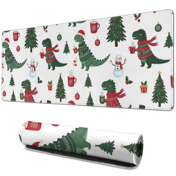Long Mouse Pads for Desk,White Cartoon Christmas Dinosaurs Sweaters Desk Mats on Top Of Desks, Desk Mouse Pad Extra Large with 3mm Non-Slip Base and Stitched Edge for Gaming,Work,Home 31.5"x11.8"
