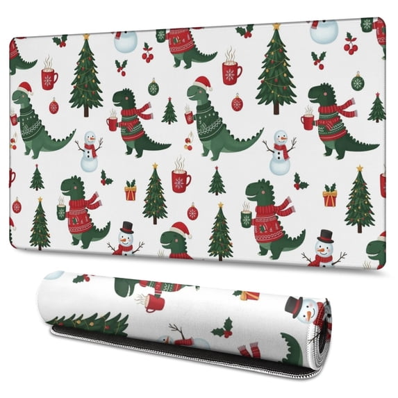 Long Mouse Pads for Desk,White Cartoon Christmas Dinosaurs Sweaters Desk Mats on Top Of Desks, Desk Mouse Pad Extra Large with 3mm Non-Slip Base and Stitched Edge for Gaming,Work,Home 47.3"x23.6"