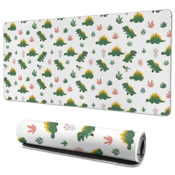 Long Mouse Pads for Desk,White Cartoon Cute Dinosaurs Pattern Desk Mats on Top Of Desks, Desk Mouse Pad Extra Large with 3mm Non-Slip Base and Stitched Edge for Gaming,Office,Work,Home 35.4"x15.7"