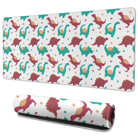 Long Mouse Pads for Desk,White Cartoon Cute Dinosaurs Pattern Desk Mats on Top Of Desks, Desk Mouse Pad Extra Large with 3mm Non-Slip Base and Stitched Edge for Gaming,Office,Work,Home 35.4"x15.7"