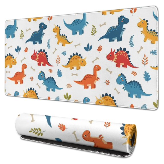 Long Mouse Pads for Desk,White Cartoon Dinosaurs Bones Pattern Desk Mats on Top Of Desks, Desk Mouse Pad Extra Large with 3mm Non-Slip Base and Stitched Edge for Gaming,Office,Work,Home 31.5"x15.7"