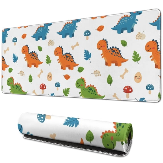 Long Mouse Pads for Desk,White Cartoon Dinosaurs Mushrooms Desk Mats on Top Of Desks, Desk Mouse Pad Extra Large with 3mm Non-Slip Base and Stitched Edge for Gaming,Work,Home 31.5"x11.8"