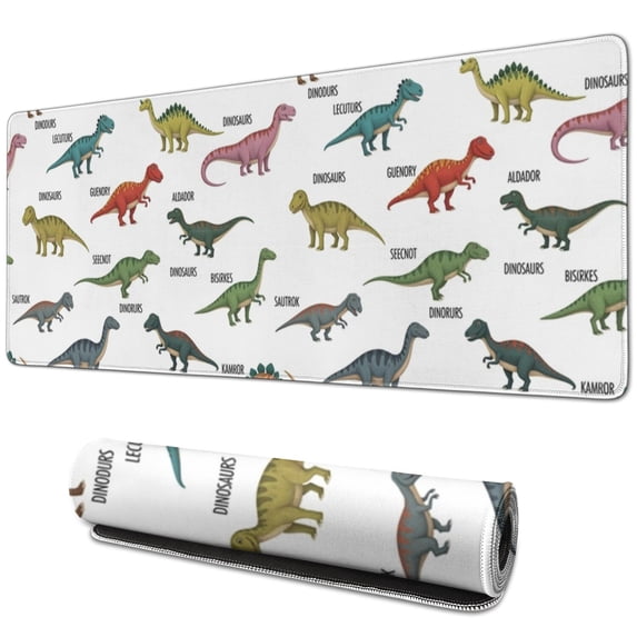 Long Mouse Pads for Desk,White Cartoon Dinosaurs Names Pattern Desk Mats on Top Of Desks, Desk Mouse Pad Extra Large with 3mm Non-Slip Base and Stitched Edge for Gaming,Office,Work,Home 31.5"x11.8"