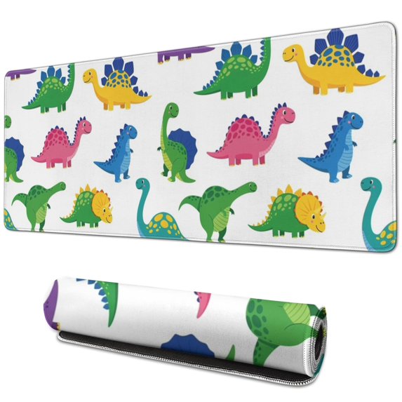 Long Mouse Pads for Desk,White Cartoon Dinosaurs Pattern Desk Mats on Top Of Desks, Desk Mouse Pad Extra Large with 3mm Non-Slip Base and Stitched Edge for Gaming,Office,Work,Home 31.5"x11.8"