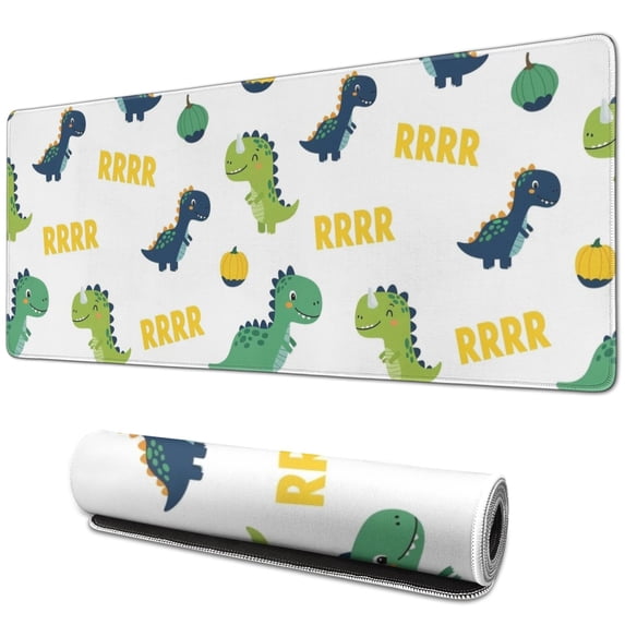 Long Mouse Pads for Desk,White Cartoon Dinosaurs Pumpkins Pattern Desk Mats on Top Of Desks, Desk Mouse Pad Extra Large with 3mm Non-Slip Base and Stitched Edge for Gaming,Office,Work,Home 31.5"x11.8"