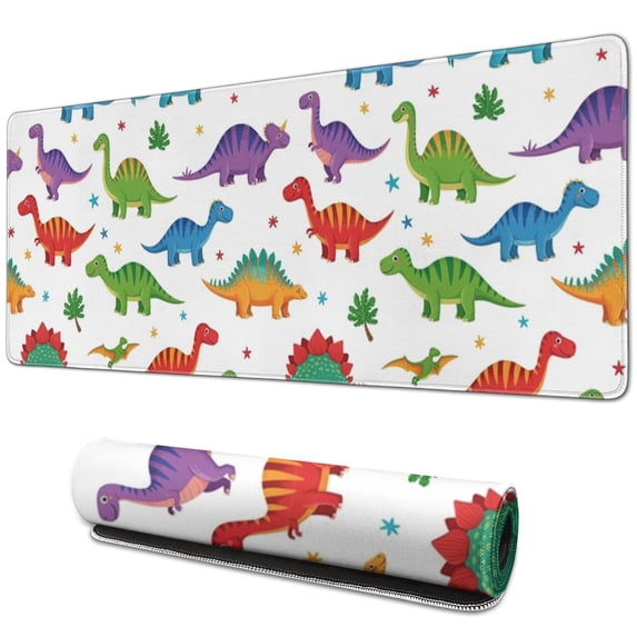 Long Mouse Pads for Desk,White Cartoon Dinosaurs Stars Pattern Desk Mats on Top Of Desks, Desk Mouse Pad Extra Large with 3mm Non-Slip Base and Stitched Edge for Gaming,Office,Work,Home 31.5"x11.8"
