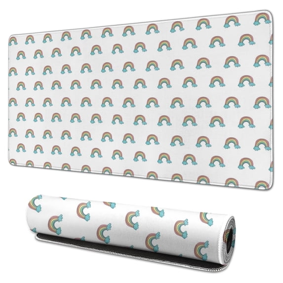 Long Mouse Pads for Desk,White Cartoon Rainbow Pattern Desk Mats on Top Of Desks, Desk Mouse Pad Extra Large with 3mm Non-Slip Base and Stitched Edge for Gaming,Office,Work,Home 31.5"x15.7"