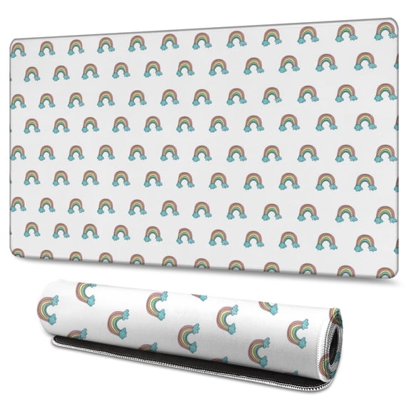 Long Mouse Pads for Desk,White Cartoon Rainbow Pattern Desk Mats on Top Of Desks, Desk Mouse Pad Extra Large with 3mm Non-Slip Base and Stitched Edge for Gaming,Office,Work,Home 47.3"x23.6"