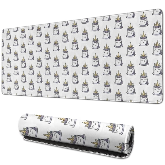 Long Mouse Pads for Desk,White Cartoon Unicorn Head Pattern Desk Mats on Top Of Desks, Desk Mouse Pad Extra Large with 3mm Non-Slip Base and Stitched Edge for Gaming,Office,Work,Home 31.5"x11.8"