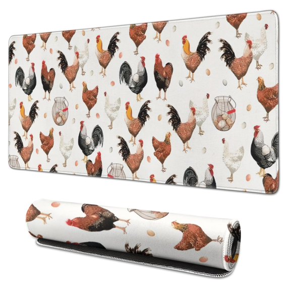 Long Mouse Pads for Desk,White Chicken Egg Pattern Desk Mats on Top Of Desks, Desk Mouse Pad Extra Large with 3mm Non-Slip Base and Stitched Edge for Gaming,Office,Work,Home 31.5x15.7in