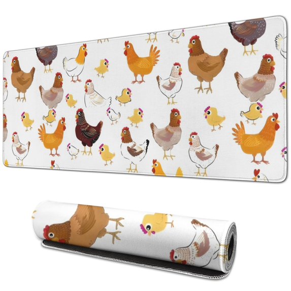 Long Mouse Pads for Desk,White Chicken Group Pattern Desk Mats on Top Of Desks, Desk Mouse Pad Extra Large with 3mm Non-Slip Base and Stitched Edge for Gaming,Office,Work,Home 31.5x11.8in