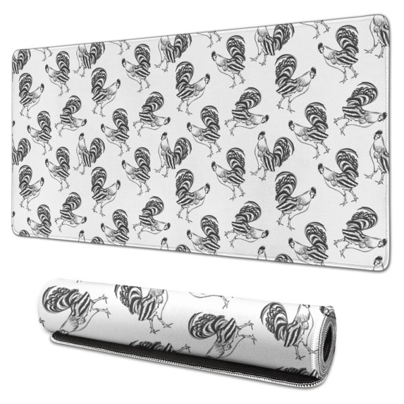 Long Mouse Pads for Desk,White Chicken Sketch Pattern Desk Mats on Top Of Desks, Desk Mouse Pad Extra Large with 3mm Non-Slip Base and Stitched Edge for Gaming,Office,Work,Home 31.5x15.7in
