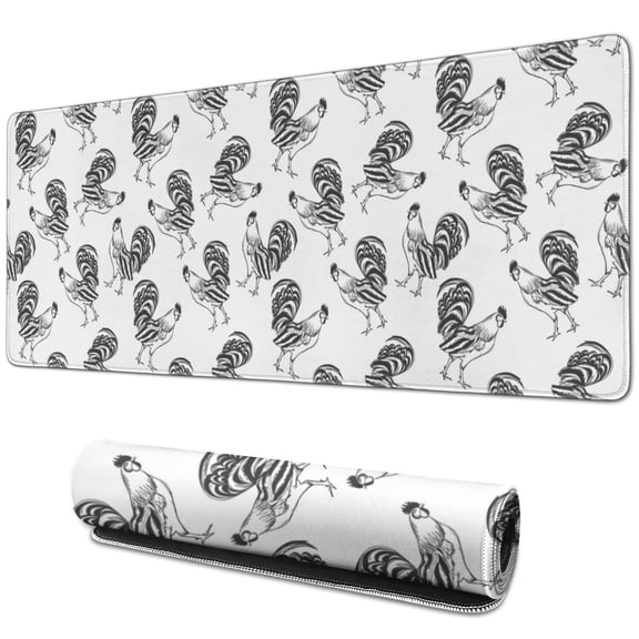 Long Mouse Pads for Desk,White Chicken Sketch Pattern Desk Mats on Top Of Desks, Desk Mouse Pad Extra Large with 3mm Non-Slip Base and Stitched Edge for Gaming,Office,Work,Home 31.5x11.8in
