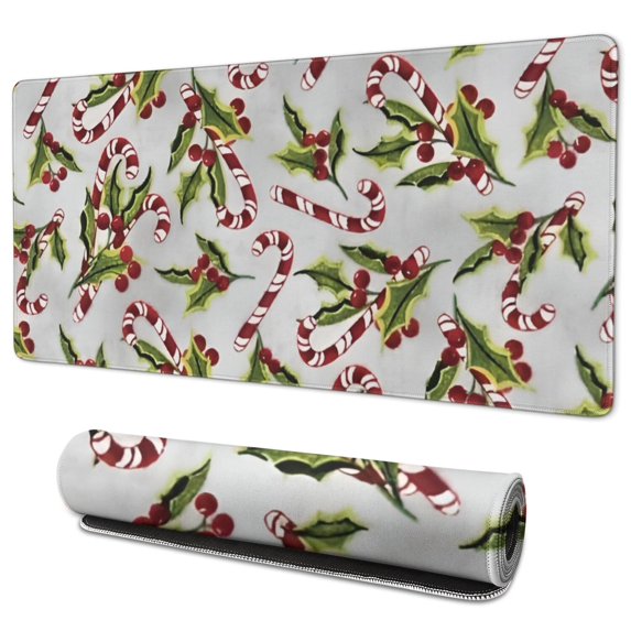 Long Mouse Pads for Desk,White Christmas Candy Cane Pattern Desk Mats on Top Of Desks, Desk Mouse Pad Extra Large with 3mm Non-Slip Base and Stitched Edge for Gaming,Office,Work,Home 35.4x15.7in