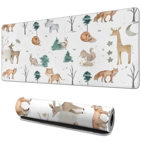 Long Mouse Pads for Desk,White Christmas Forest Animal Pattern Desk Mats on Top Of Desks, Desk Mouse Pad Extra Large with 3mm Non-Slip Base and Stitched Edge for Gaming,Office,Work,Home 31.5x11.8in