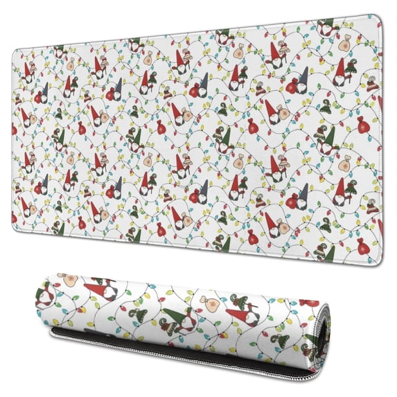 Long Mouse Pads for Desk,White Christmas Gnome and Light Pattern Desk Mats on Top Of Desks, Desk Mouse Pad Extra Large with 3mm Non-Slip Base and Stitched Edge for Gaming,Office,Work,Home 31.5x15.7in