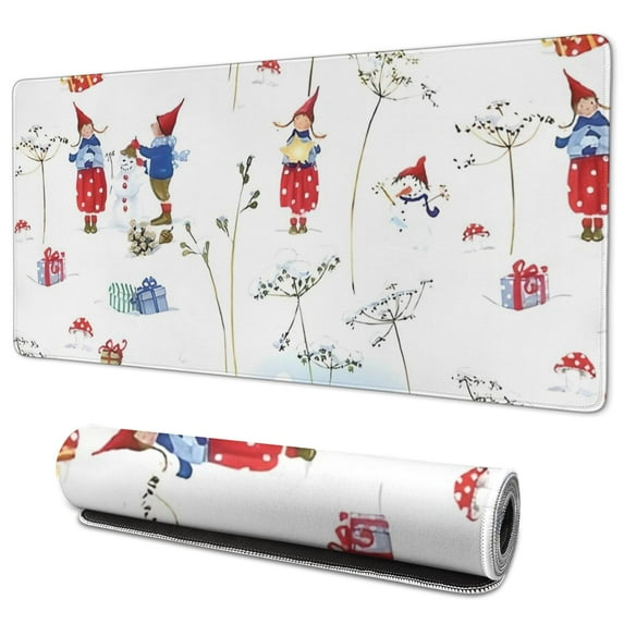 Long Mouse Pads for Desk,White Christmas Gnome Pattern Desk Mats on Top Of Desks, Desk Mouse Pad Extra Large with 3mm Non-Slip Base and Stitched Edge for Gaming,Office,Work,Home 35.4x15.7in