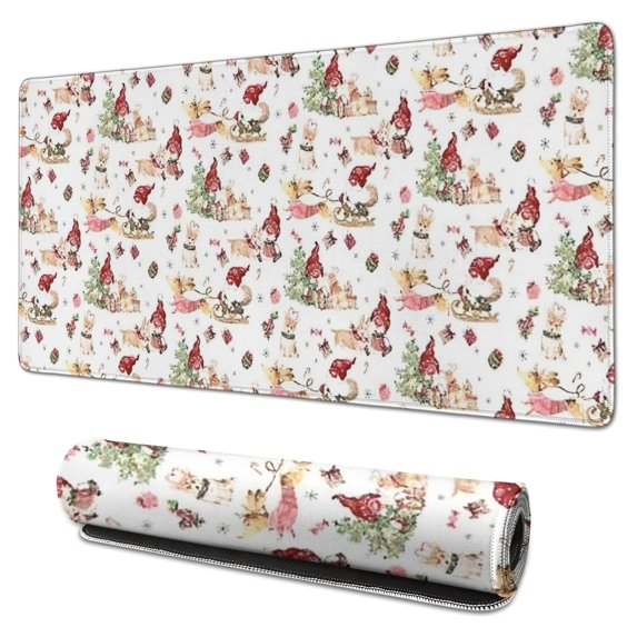 Long Mouse Pads for Desk,White Christmas Gnome Pattern Desk Mats on Top Of Desks, Desk Mouse Pad Extra Large with 3mm Non-Slip Base and Stitched Edge for Gaming,Office,Work,Home 31.5x15.7in