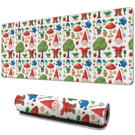 Long Mouse Pads for Desk,White Christmas Gnome Pattern Desk Mats on Top Of Desks, Desk Mouse Pad Extra Large with 3mm Non-Slip Base and Stitched Edge for Gaming,Office,Work,Home 31.5x11.8in