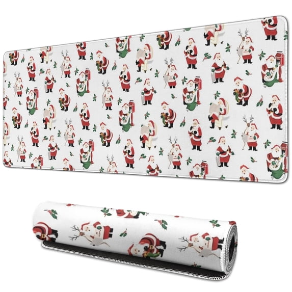 Long Mouse Pads for Desk,White Christmas Santa Pattern Desk Mats on Top Of Desks, Desk Mouse Pad Extra Large with 3mm Non-Slip Base and Stitched Edge for Gaming,Office,Work,Home 31.5x11.8in
