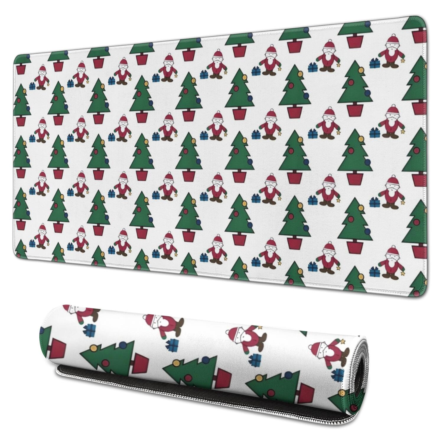 Long Mouse Pads for Desk,White Christmas Santa and Tree Pattern Desk Mats on Top Of Desks, Desk Mouse Pad Extra Large with 3mm Non-Slip Base and Stitched Edge for Gaming,Office,Work,Home 31.5x15.7in
