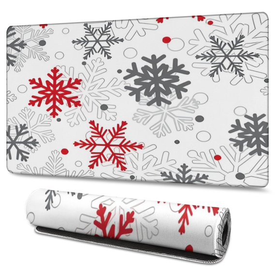 Long Mouse Pads for Desk,White Christmas Snowflake Pattern Desk Mats on Top Of Desks, Desk Mouse Pad Extra Large with 3mm Non-Slip Base and Stitched Edge for Gaming,Office,Work,Home 47.3x23.6in