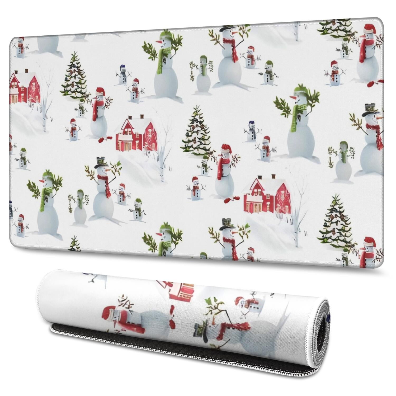 Long Mouse Pads for Desk,White Christmas Snowman Pattern Desk Mats on Top Of Desks, Desk Mouse Pad Extra Large with 3mm Non-Slip Base and Stitched Edge for Gaming,Office,Work,Home 47.3x23.6in
