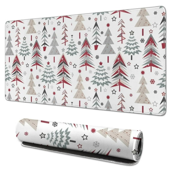 Long Mouse Pads for Desk,White Christmas Tree Pattern Desk Mats on Top Of Desks, Desk Mouse Pad Extra Large with 3mm Non-Slip Base and Stitched Edge for Gaming,Office,Work,Home 31.5x15.7in