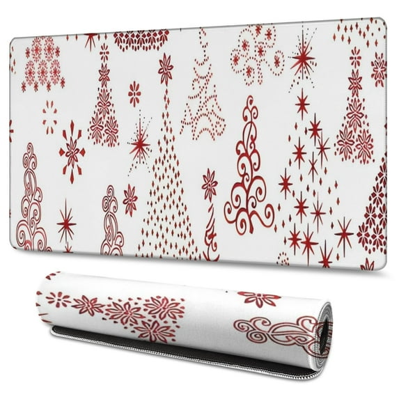 Long Mouse Pads for Desk,White Christmas Tree Pattern Desk Mats on Top Of Desks, Desk Mouse Pad Extra Large with 3mm Non-Slip Base and Stitched Edge for Gaming,Office,Work,Home 47.3x23.6in