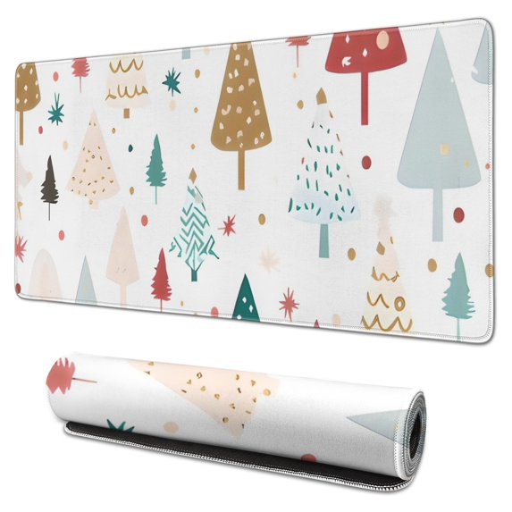 Long Mouse Pads for Desk,White Christmas Tree Pattern Desk Mats on Top Of Desks, Desk Mouse Pad Extra Large with 3mm Non-Slip Base and Stitched Edge for Gaming,Office,Work,Home 31.5x15.7in