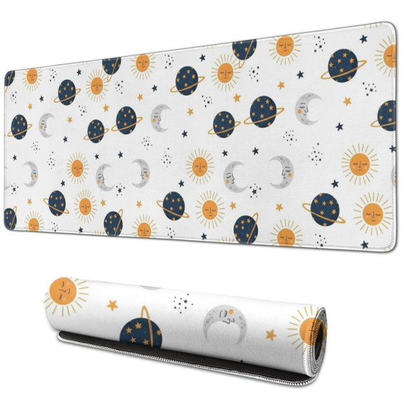 Long Mouse Pads for Desk,White Cosmic Pattern Desk Mats on Top Of Desks, Desk Mouse Pad Extra Large with 3mm Non-Slip Base and Stitched Edge for Gaming,Office,Work,Home 31.5"x11.8"