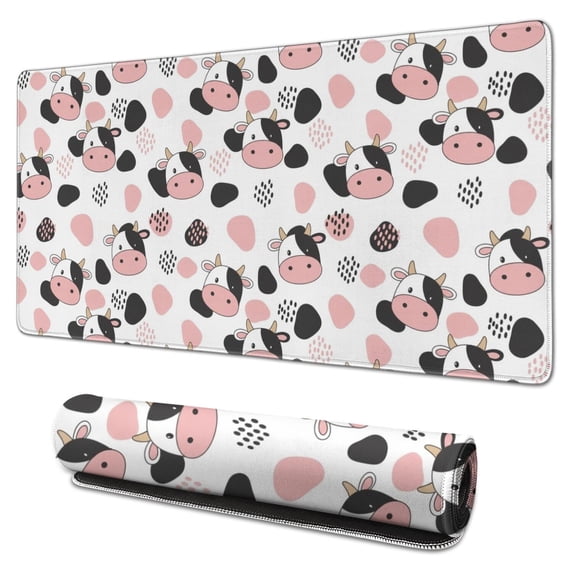Long Mouse Pads for Desk,White Cow Black Spot Geometric Pattern Desk Mats on Top Of Desks, Desk Mouse Pad Extra Large with 3mm Non-Slip Base and Stitched Edge for Gaming,Office,Work,Home 31.5"x15.7"