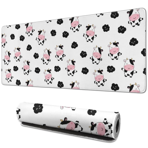 Long Mouse Pads for Desk,White Cow Cloud Pattern Desk Mats on Top Of Desks, Desk Mouse Pad Extra Large with 3mm Non-Slip Base and Stitched Edge for Gaming,Office,Work,Home 31.5"x11.8"