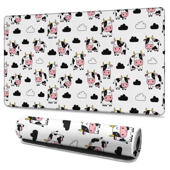 Long Mouse Pads for Desk,White Cow Cloud Pattern Desk Mats on Top Of Desks, Desk Mouse Pad Extra Large with 3mm Non-Slip Base and Stitched Edge for Gaming,Office,Work,Home 47.3"x23.6"