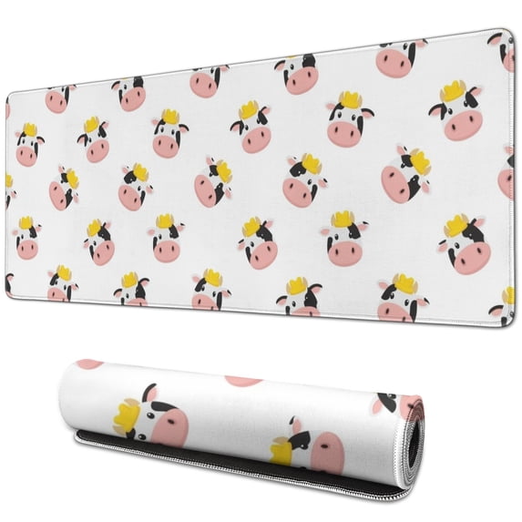 Long Mouse Pads for Desk,White Cow Crown Pattern Desk Mats on Top Of Desks, Desk Mouse Pad Extra Large with 3mm Non-Slip Base and Stitched Edge for Gaming,Office,Work,Home 31.5"x11.8"