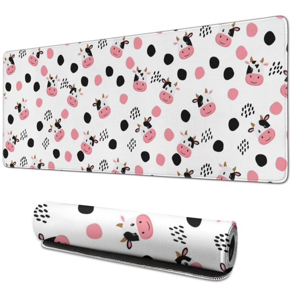 Long Mouse Pads for Desk,White Cow Dot Pattern Desk Mats on Top Of Desks, Desk Mouse Pad Extra Large with 3mm Non-Slip Base and Stitched Edge for Gaming,Office,Work,Home 31.5"x11.8"