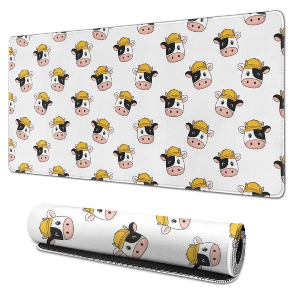 Long Mouse Pads for Desk,White Cow Engineer Pattern Desk Mats on Top Of Desks, Desk Mouse Pad Extra Large with 3mm Non-Slip Base and Stitched Edge for Gaming,Office,Work,Home 31.5"x15.7"