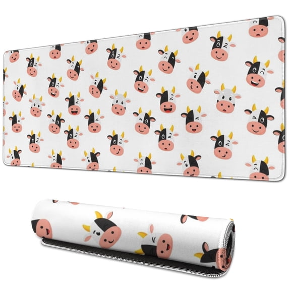Long Mouse Pads for Desk,White Cow Face Pattern Desk Mats on Top Of Desks, Desk Mouse Pad Extra Large with 3mm Non-Slip Base and Stitched Edge for Gaming,Office,Work,Home 31.5"x11.8"