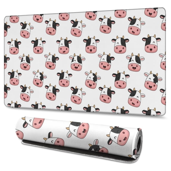 Long Mouse Pads for Desk,White Cow Face Pattern Desk Mats on Top Of Desks, Desk Mouse Pad Extra Large with 3mm Non-Slip Base and Stitched Edge for Gaming,Office,Work,Home 47.3"x23.6"