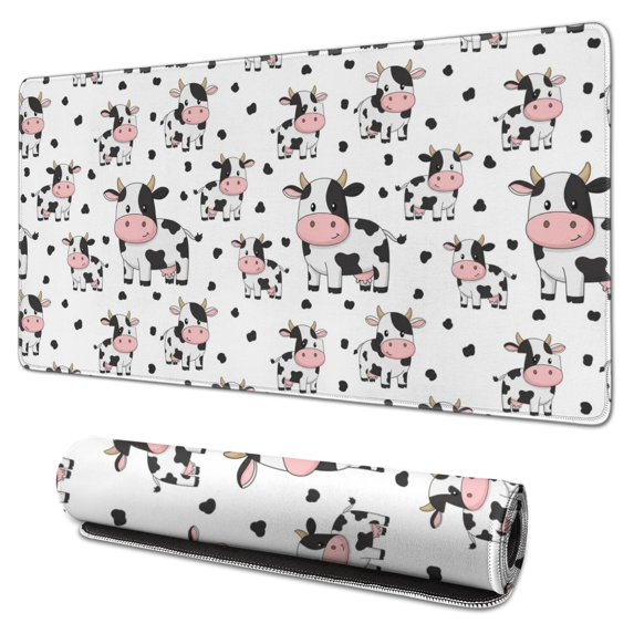 Long Mouse Pads for Desk,White Cow Family Spot Pattern Desk Mats on Top Of Desks, Desk Mouse Pad Extra Large with 3mm Non-Slip Base and Stitched Edge for Gaming,Office,Work,Home 31.5"x15.7"