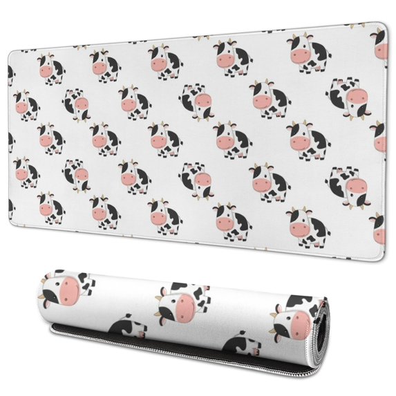 Long Mouse Pads for Desk,White Cow Flip Pattern Desk Mats on Top Of Desks, Desk Mouse Pad Extra Large with 3mm Non-Slip Base and Stitched Edge for Gaming,Office,Work,Home 35.4"x15.7"