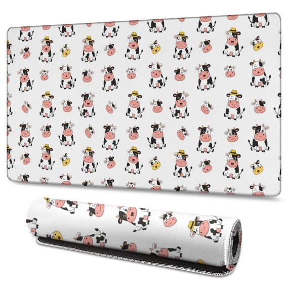 Long Mouse Pads for Desk,White Cow Hat Pattern Desk Mats on Top Of Desks, Desk Mouse Pad Extra Large with 3mm Non-Slip Base and Stitched Edge for Gaming,Office,Work,Home 47.3"x23.6"