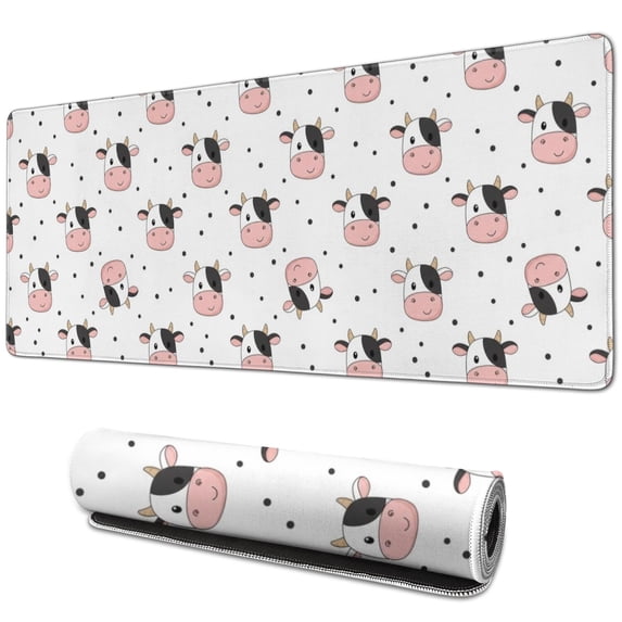 Long Mouse Pads for Desk,White Cow Head Dot Pattern Desk Mats on Top Of Desks, Desk Mouse Pad Extra Large with 3mm Non-Slip Base and Stitched Edge for Gaming,Office,Work,Home 31.5"x11.8"