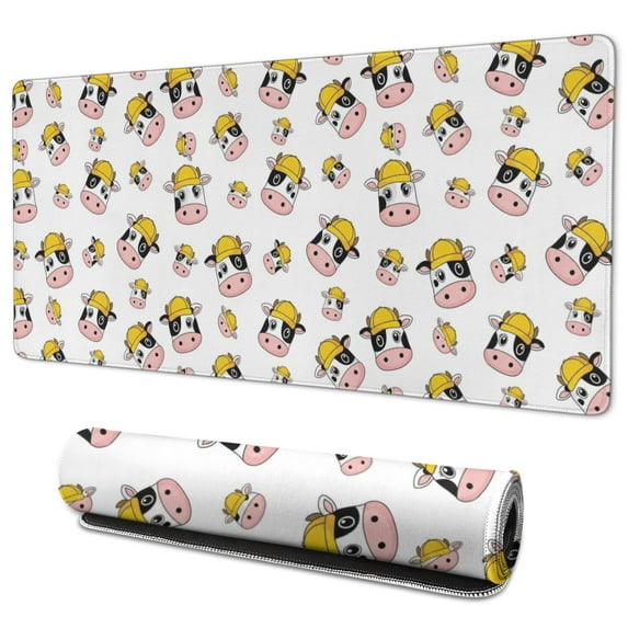 Long Mouse Pads for Desk,White Cow Head Hat Pattern Desk Mats on Top Of Desks, Desk Mouse Pad Extra Large with 3mm Non-Slip Base and Stitched Edge for Gaming,Office,Work,Home 35.4"x15.7"